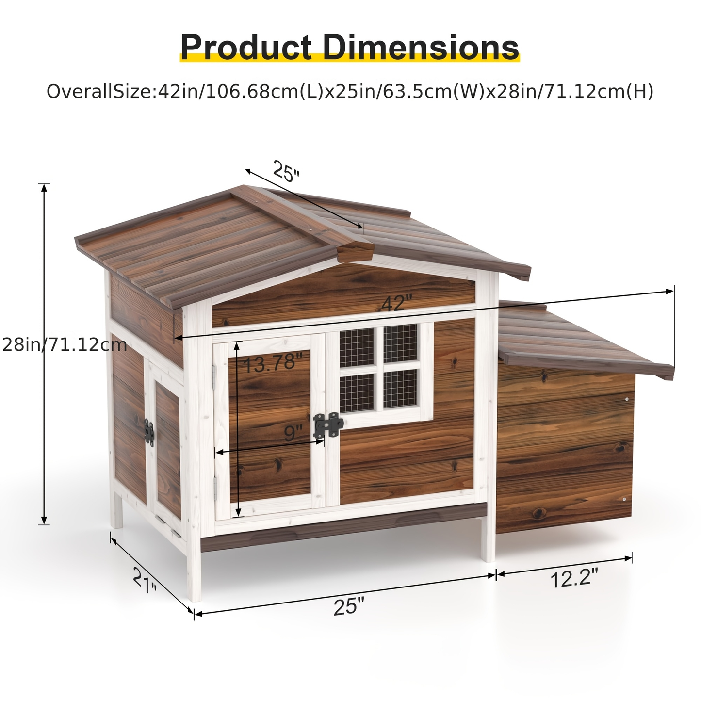 Hen House Outdoor Wooden Chicken Coop with Nesting Box Ramp Removable Tray Elevated Design Fir Wood Asphalt Roof 3 Colors Lockable Doors for Backyard Poultry