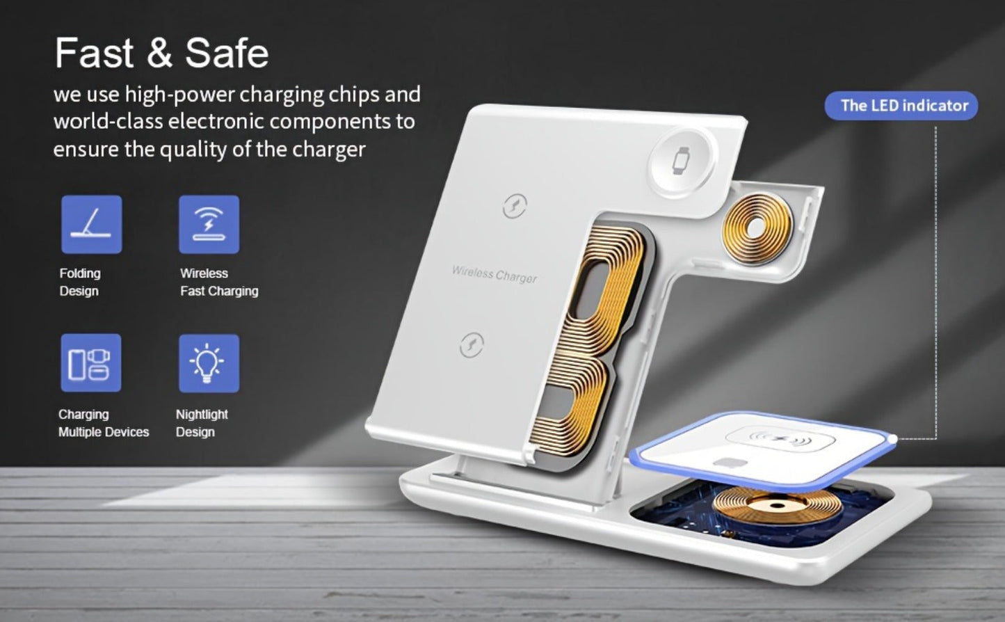 Wireless Charging Station, 3-in-1 15W MagSafe-Compatible Stand for iPhone, Apple Watch and AirPods in Three Colors