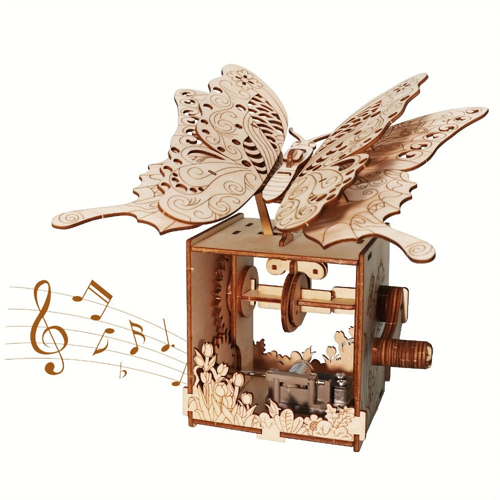 Wooden Butterfly Music Box Model Kit with Colour Butterfly or Natural Butterfly Music Box Checkout Options