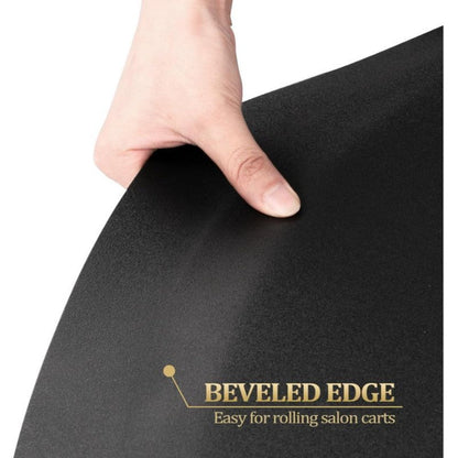 Salon Floor Mat with Round Chair Cutout, Raised Edge and Wide Black Standing Surface for Barber Stations