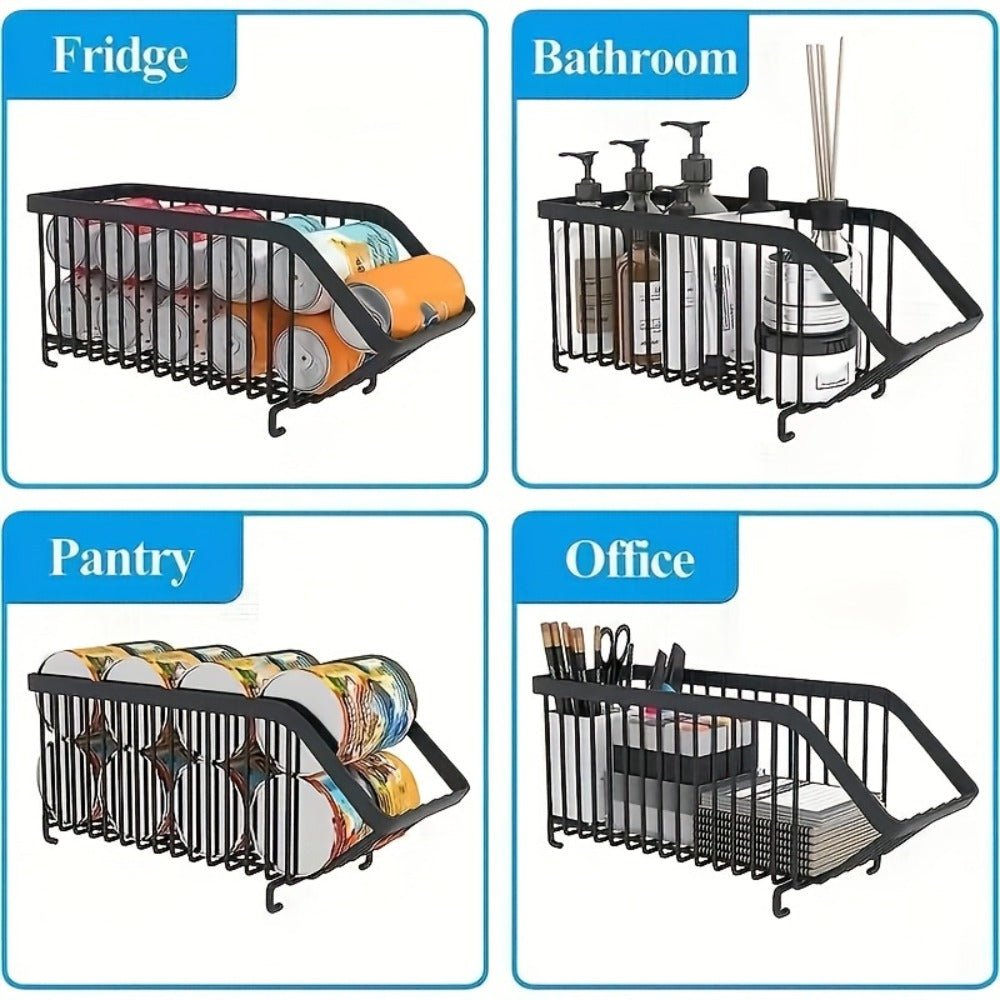 Soda Can Rack Kitchen Organizer 6-Piece Black Iron Stackable Set for Refrigerator, Pantry or Cabinet