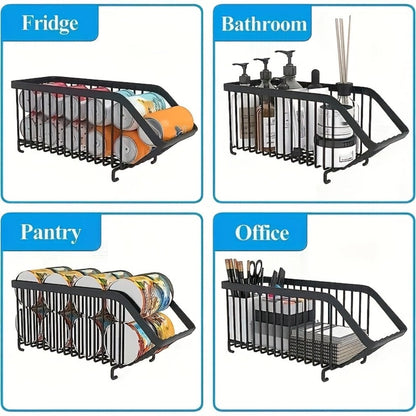 Soda Can Rack Kitchen Organizer 6-Piece Black Iron Stackable Set for Refrigerator, Pantry or Cabinet