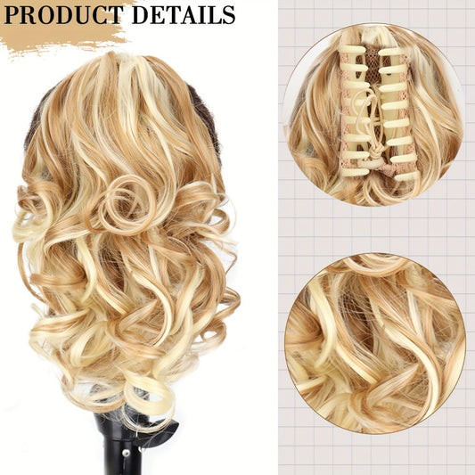 Hair Extensions Curly 8-Inch Synthetic Ponytail with Claw Clip and Eight Dark, Brown and Blonde Colors