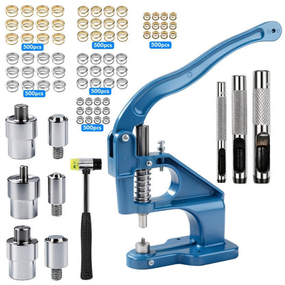 Grommet Machine Kit Heavy Duty Eyelet Punch Tool Set – 3 Setting Dies 3 Punching Dies 6mm 10mm 12mm Hand Press with 3000 Silver & Gold Grommets for Fabric Leather Canvas Tarp Crafts