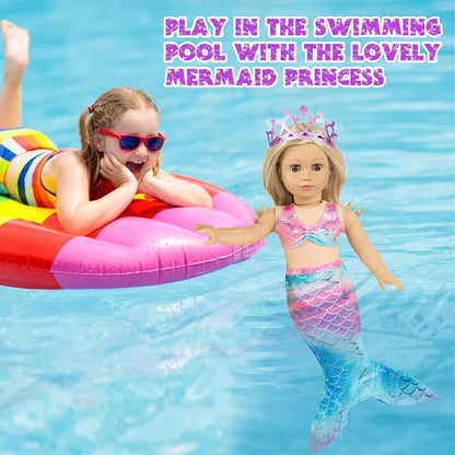 Twenty-Piece Mermaid Travel Accessory Set for 18-Inch Dolls with Purple Suitcase, Skirts and Crown