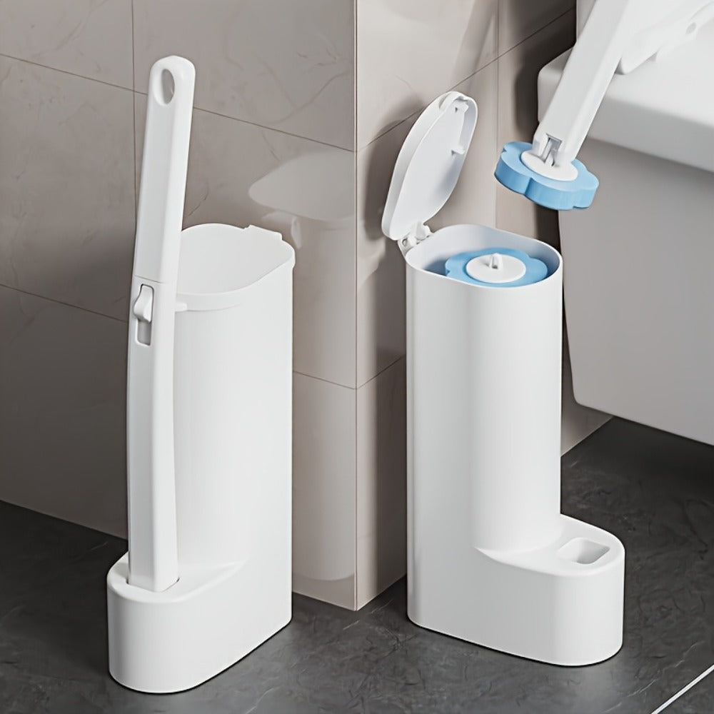 Disposable Toilet Brush Set with Replacement Heads – Hygienic No-Touch Bathroom Cleaning Brush with Stand Easy Install