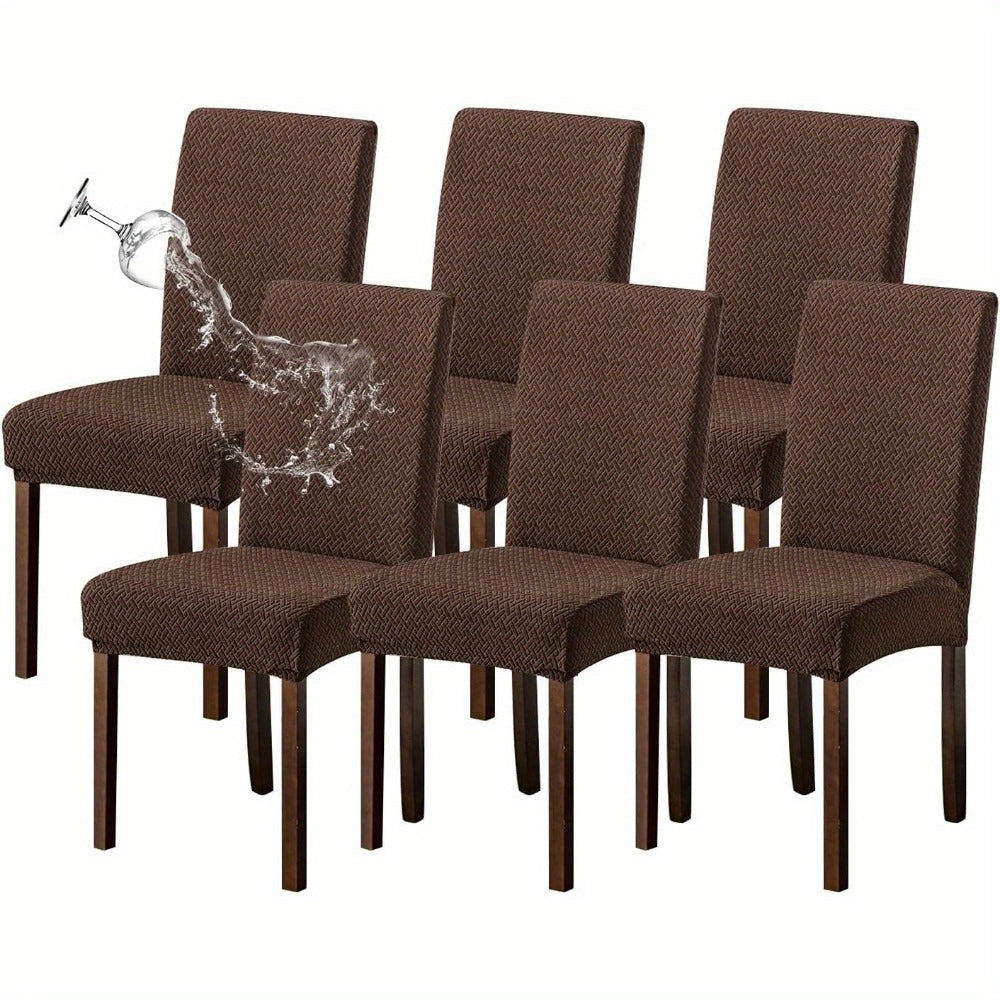 Textured Stretch Dining Chair Covers in Beige, Gray, Chocolate, Black, Khaki or Burgundy, Four- or Six-Piece Sets