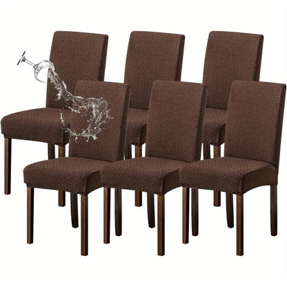 Textured Stretch Dining Chair Covers in Beige, Gray, Chocolate, Black, Khaki or Burgundy, Four- or Six-Piece Sets