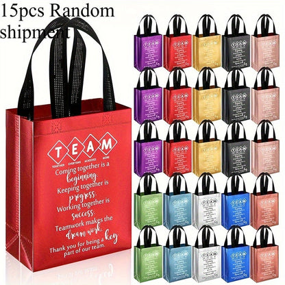 Gift Bag Set Employee Appreciation Print, 15 Random-Color Non-Woven Handle Bags in Ten Message Designs