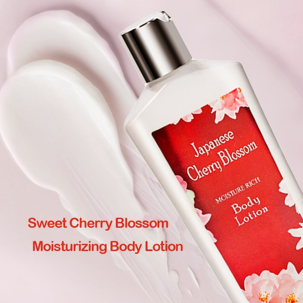 Cherry Blossom Body Lotion 8oz – Vitamin E & Glycerin Moisturizing Cream Non-Sticky 12-Hour Hydration Nourishing Day & Night Skin Care for All Skin Types Women