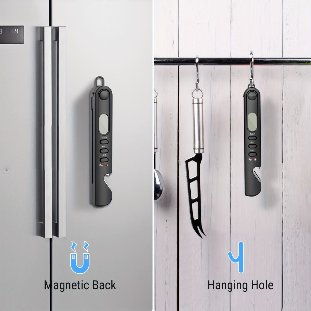 Black Folding Digital Food Thermometer with Backlit Display, Magnetic Back, Hanging Loop and One- or Two-Piece Options