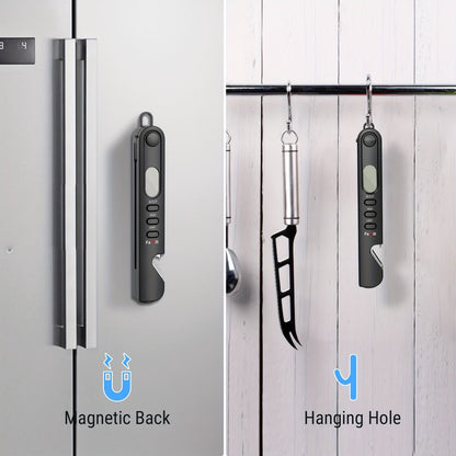 Black Folding Digital Food Thermometer with Backlit Display, Magnetic Back, Hanging Loop and One- or Two-Piece Options