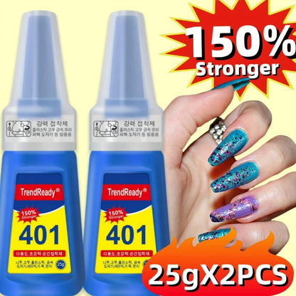 Nail Glue Set, TrendReady 401 25g Bottles in 1+1, 3+1, 5+1 or 7+1 Pack Options with Pointed Nozzles