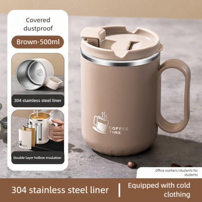 500ml Covered Stainless Steel Coffee Travel Mug with Handle in White, Black, Red, Grey or Brown