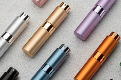 Five-Pack 8 ml Refillable Perfume Atomizers in Five Colors with Twist-Up Travel Sprayer Design