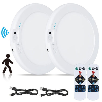 Wireless LED Ceiling Light with Motion Sensor 2 Pack - 5500mAh Rechargeable, Remote Control, 3 Brightness Modes, Magnetic Mount, No Wiring for Living Room, Kitchen, Bathroom, Hallway & Corridor