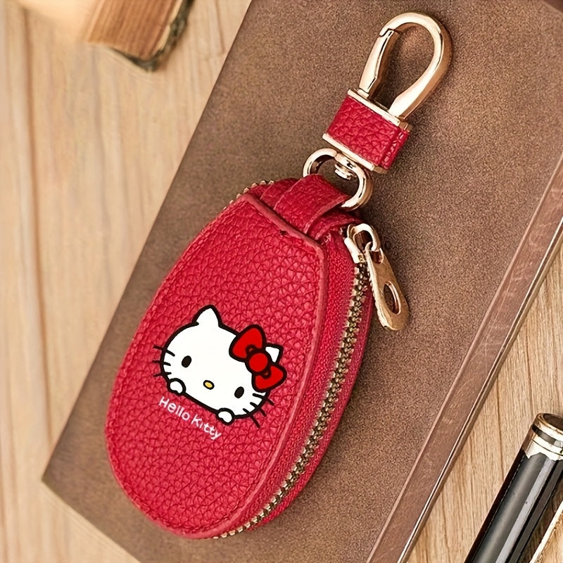 Hello Kitty Key Bag Car Key Organizer – Compact Keychain Pouch with Golden Zipper, Multi-Functional Key Storage Wallet, Cute Sanrio Accessories for Women, Black / Pink / Burgundy / Light Brown