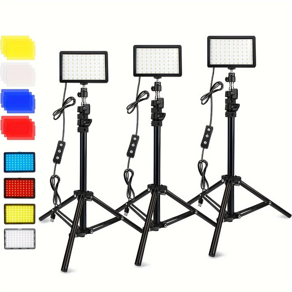LED Video Fill Light Panel Kit with Tripod Stand & RGB Filters, Dimmable 5600K Studio Light for Vlogging