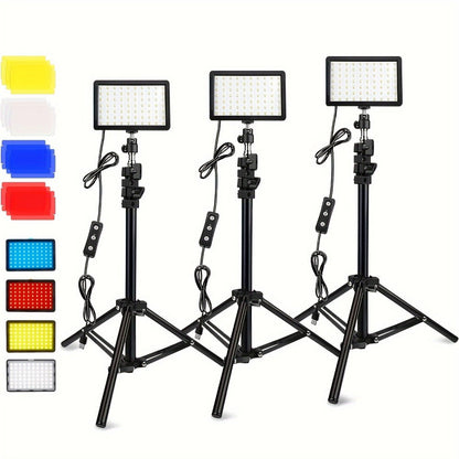 LED Video Fill Light Panel Kit with Tripod Stand & RGB Filters, Dimmable 5600K Studio Light for Vlogging