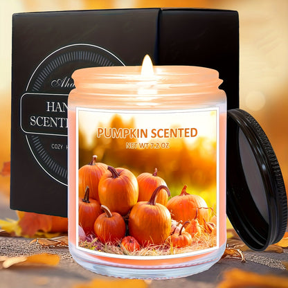 7.2oz Lidded Autumn Jar Candle with Single Wick, Label Artwork and Pumpkin or Apple Cinnamon Style