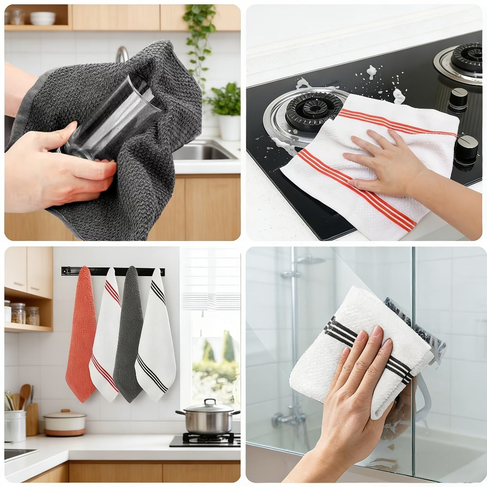 Twelve-Piece Cotton Kitchen Towel Set with Six 15 x 25-Inch Hand Towels and Six 12 x 12-Inch Washcloths
