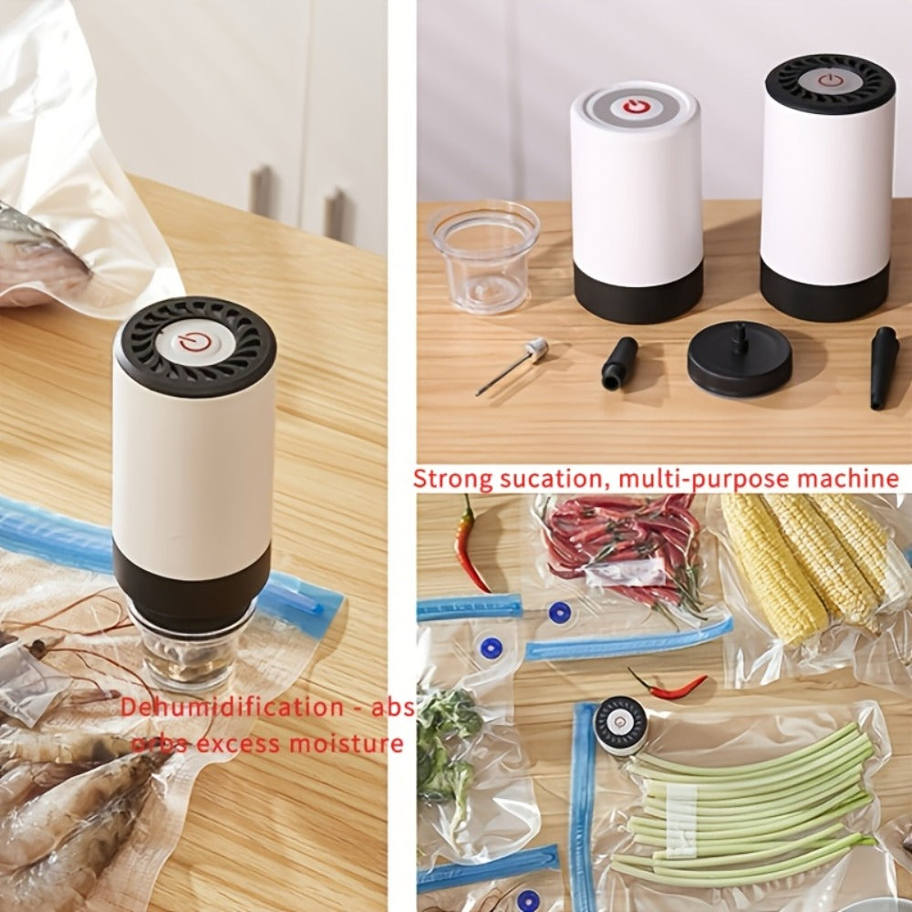 Cordless Handheld Vacuum Sealer Pump with One-Button Control, 5V Charging and Multiple Attachment Set