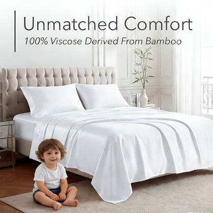 Bamboo Bed Sheet Set Ultra Soft Cooling - 100% Viscose Bamboo Sheets Twin Full Queen King, Breathable Luxury Bedding for Hot Sleepers, Deep Pocket 16 Inch, Hotel Quality, 11 Colors