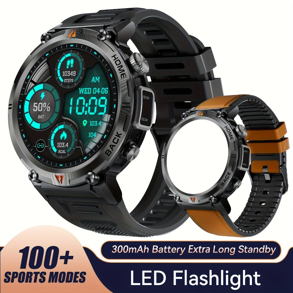 Smartwatch for Men 1.45 Inch Tactical Watch with LED Lighting and Bluetooth 5.2 Calling in Two Strap Styles