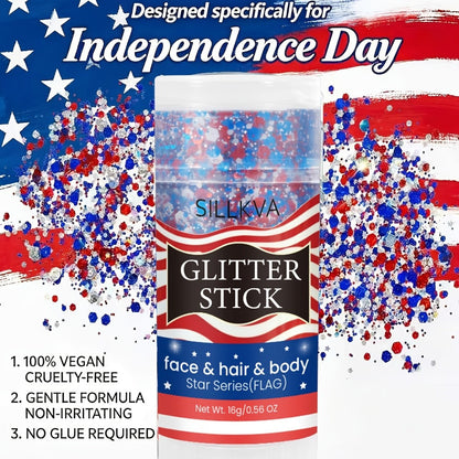 Red and Blue Glitter Makeup Stick for Face, Hair and Body at Patriotic Events, Sports and Stage Shows