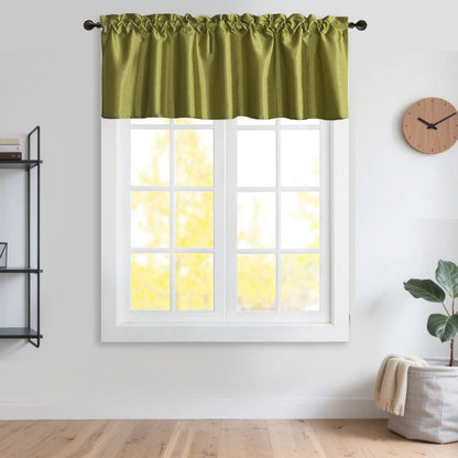 Kitchen Curtains 3 Panels Faux Silk Sheer Tier and Valance Set Rod Pocket 2 Tiers 26x36 inch + Valance 52x14 inch for Kitchen Bathroom Window Drapes