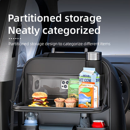 Car Seat Back Organizer PU Leather - Foldable Dining Table, Cup Holder, Multi-Pocket Storage Bag, Universal Fit Back Seat Travel Organizer for Kids & Passengers, 1pc or 2pc Set