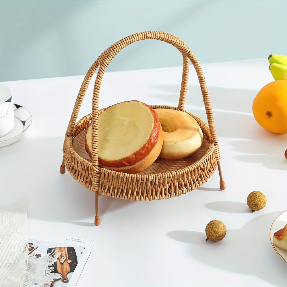 Wire Frame Storage Basket - Hand-Woven Imitation Rattan with Solid Iron Structure, Open-Top Organizer Bin for Fruits Shelf Kitchen Gifts, Rustic Farmhouse Style
