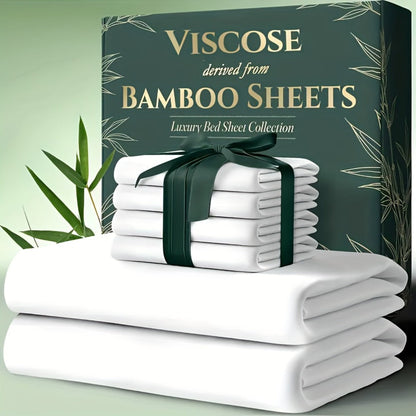 Bed Sheet Set 6-Piece Bamboo Fabric with 40–44 cm Pocket, Double-Stitched Edges and Seven Colors