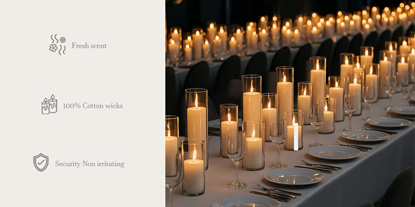 Pillar Candles with Clear Glass Hurricane Holders – Unscented White Cylinder Candles & Vases for Wedding Centerpieces, Party Tables, Home & Office Decor, Bulk Set 24 or 48 Pieces