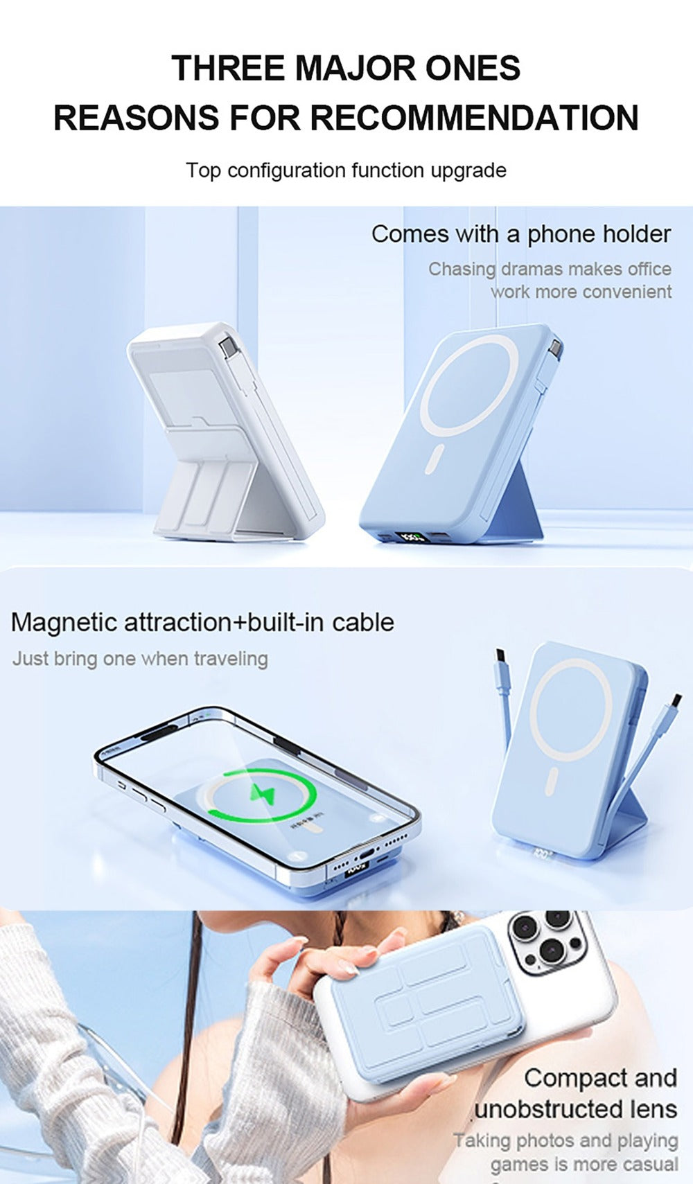 Power Bank 10000mAh Magnetic 15W Wireless and 22.5W Wired with Built-In Cables, Stand and Display