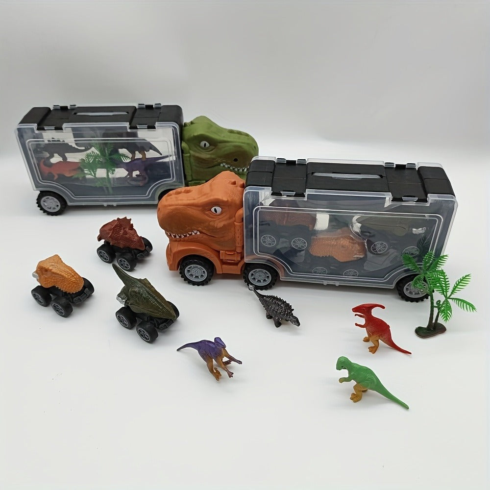 T-Rex Dinosaur Carrier Truck Playset with Mini Cars, Figures and Standard or Upgraded Package Options