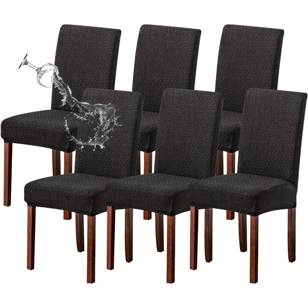 Textured Stretch Dining Chair Covers in Beige, Gray, Chocolate, Black, Khaki or Burgundy, Four- or Six-Piece Sets