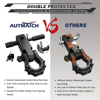 Shackle Hitch Receiver 2-Inch 68,000 lb Break Strength with 3/4" D-Ring & 5/8" Hitch Lock Pin – Heavy Duty Drop Forged Steel 8-Ton Vehicle Recovery Tow Hitch, Multi-Color