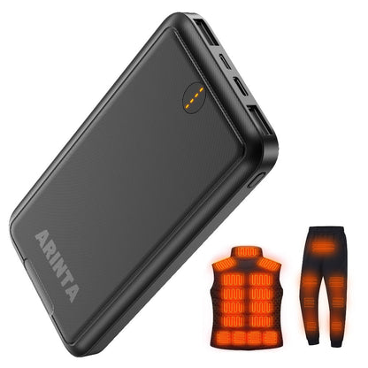 Power Bank 10000mAh 5V/2A for Heated Clothing with USB-C Input/Output in Black or White Battery Pack