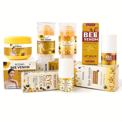 Skincare Set with ROZINO Label, 5 Bee Venom and Vitamin C Items for Lip Face Neck Hand and Foot Care