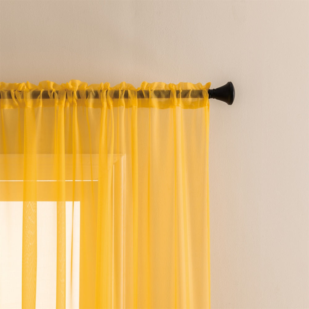 Two-Panel Solid Sheer Curtains with Rod-Pocket Header, Seven Colors and Four Size Configurations