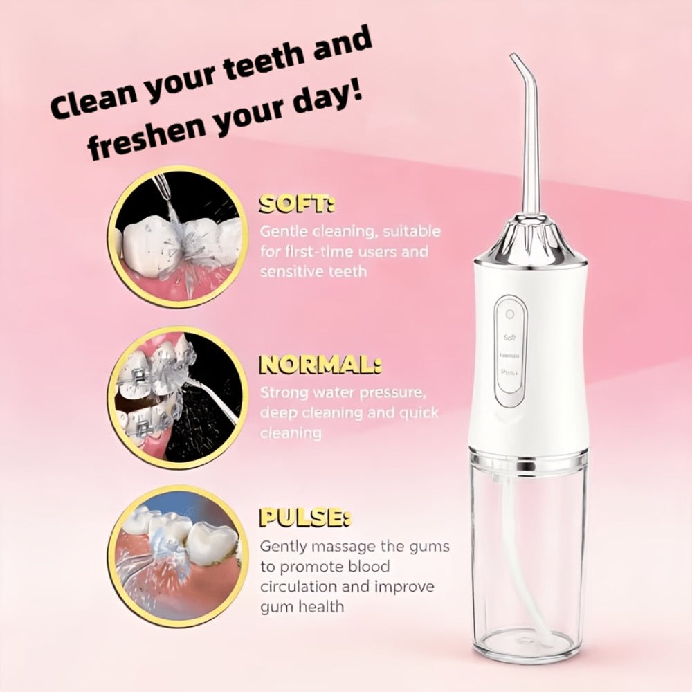Electric Oral Irrigator Water Flosser with 360° Rotating Nozzle & Precision Pressure Control — Deep Cleans Teeth & Gums, Replaceable Heads, USB Rechargeable, 4 Colors, Home & Travel