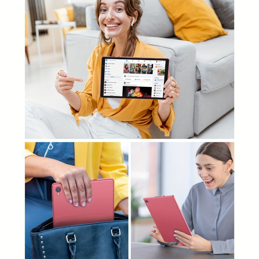 Android 12 Tablet 10 Inch Quad-Core Processor IPS Touchscreen WiFi Dual Camera Expandable Storage Long Battery Life Portable Pad for Work School Streaming Entertainment Pink