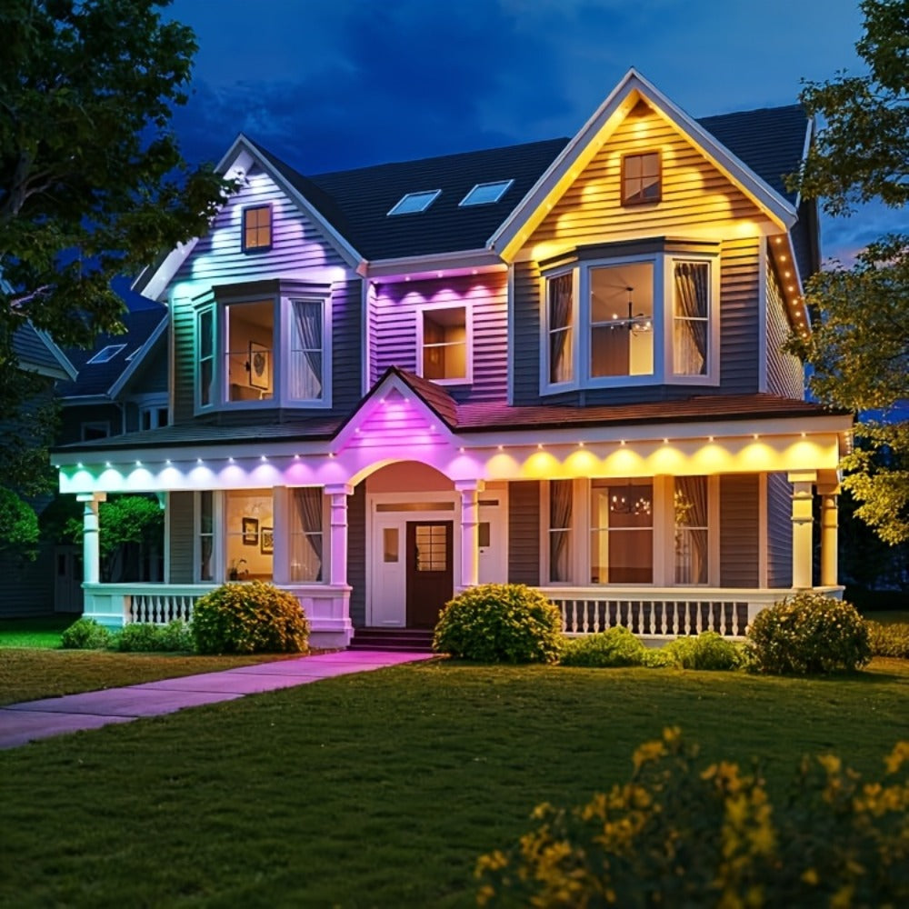 Linked RGB Eave Light Kit from 20ft to 500ft with Plug-In Adapter, App and Handheld Remote