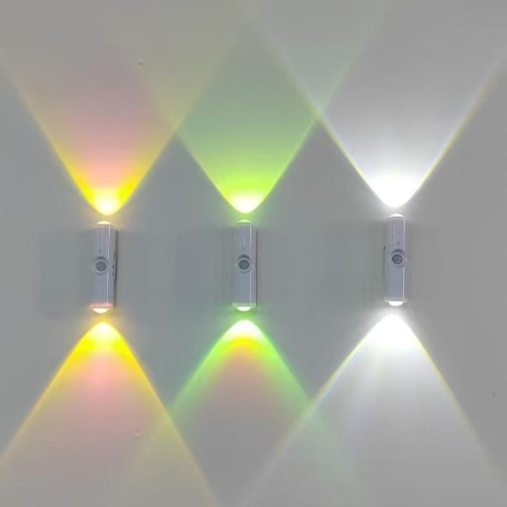 Cat Eye LED Wall Light Motion Sensor – 6 Pack USB Rechargeable Night Lamp, 3 Color Settings, Wireless Auto Sensing No Wiring for Bedroom Stairs Closet Bathroom Hallway (RGB / Three Colors)