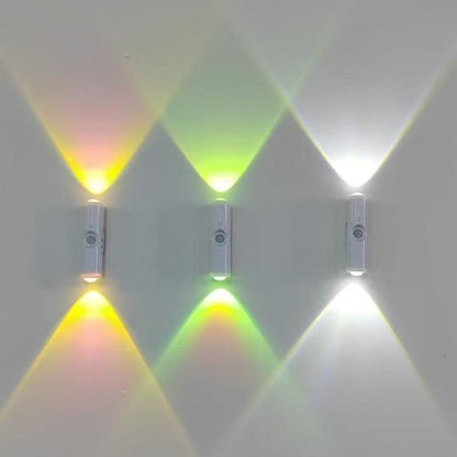 Cat Eye LED Wall Light Motion Sensor – 6 Pack USB Rechargeable Night Lamp, 3 Color Settings, Wireless Auto Sensing No Wiring for Bedroom Stairs Closet Bathroom Hallway (RGB / Three Colors)