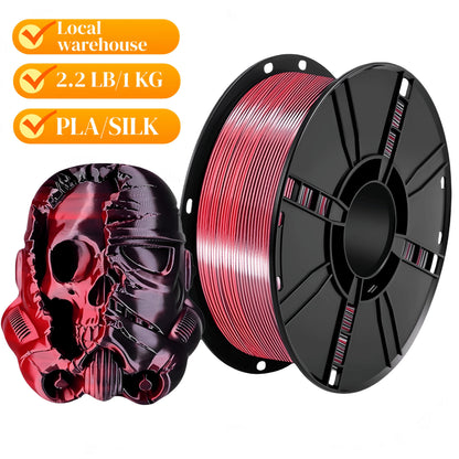 High Gloss PLA Filament 1.75mm 1kg Low Warping – Black White Dual Tri Rainbow Multicolor 3D Printer Filament ±0.02mm | Shiny PLA Spool for Creality Ender 3 5 Neo Bambu Lab Prusa FDM Printers