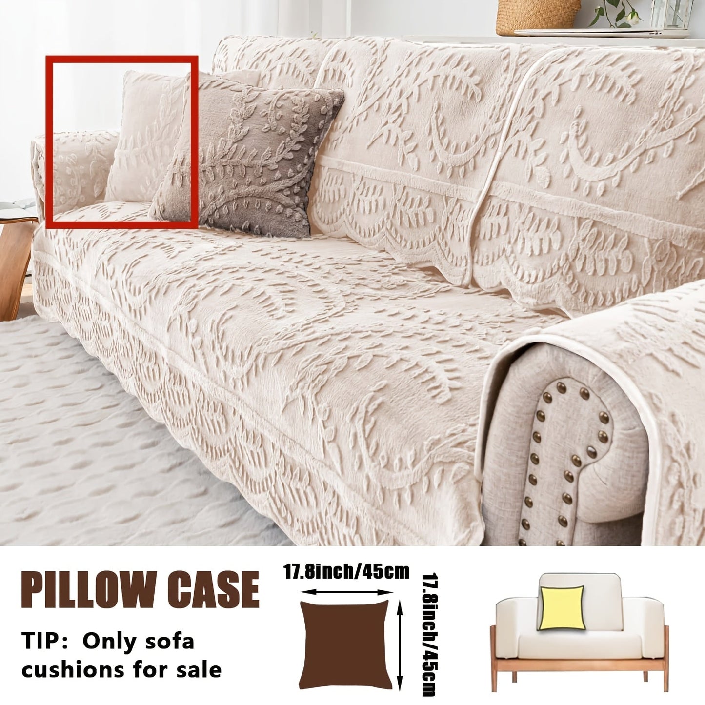 Sofa Cover Quilted Faux Rabbit Fur Plush Panels in 35.43-Inch Width with Seat, Pillowcase and Two-Piece Options