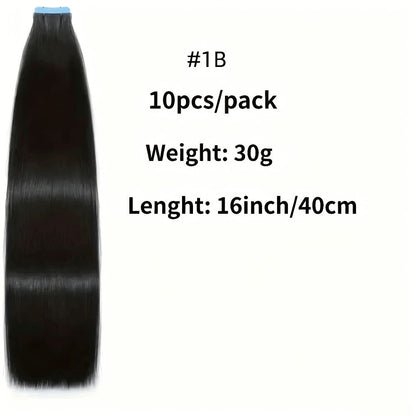 Straight Natural Black Tape-In Hair Extensions, 10-Piece 30 g Pack in 16-, 20-, 22- or 24-Inch Lengths