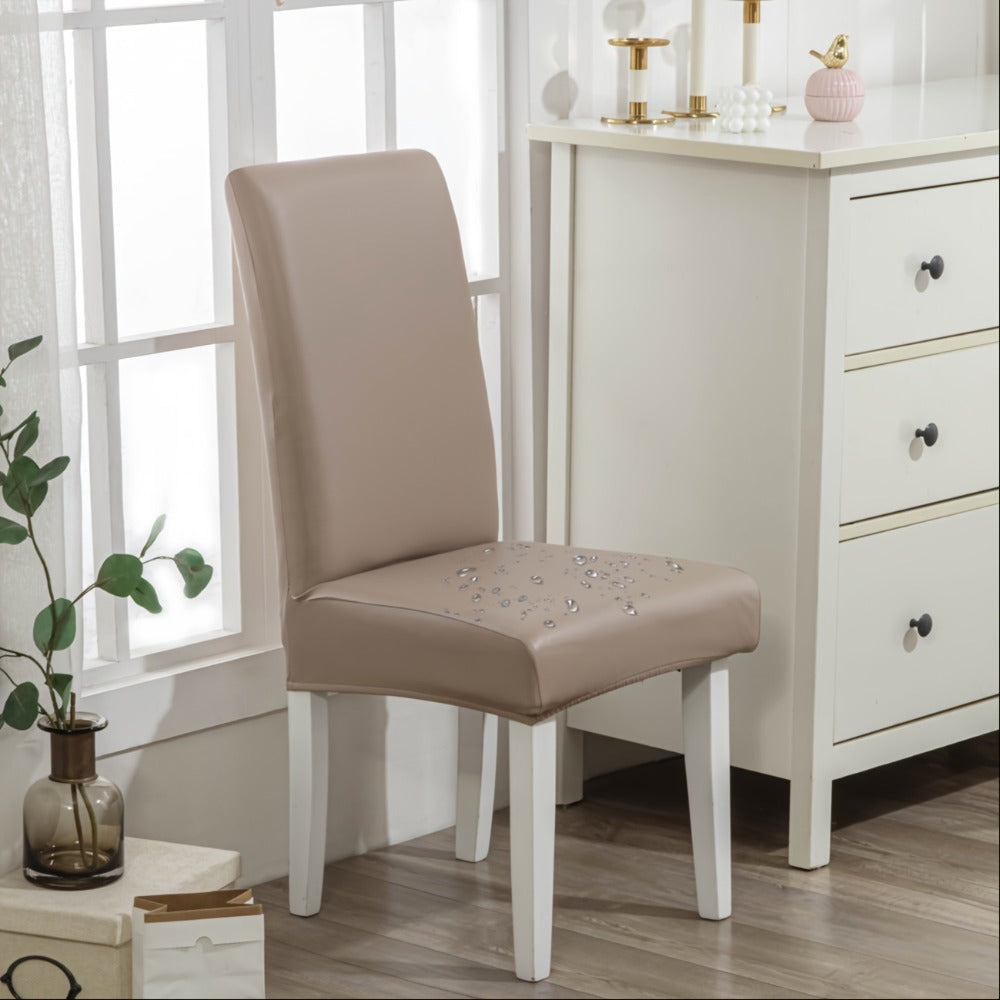 Chair Cover Set of 4 or 6 Stretch PU Leather Dining Slipcovers in Nine Available Color Choices